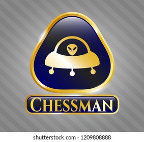 Shiny emblem with ufo with aline inside icon and Chessman text inside