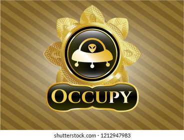  Shiny emblem with ufo with aline inside icon and Occupy text inside