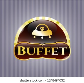  Shiny emblem with ufo with aline inside icon and Buffet text inside