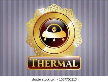  Shiny emblem with ufo with aline inside icon and Thermal text inside