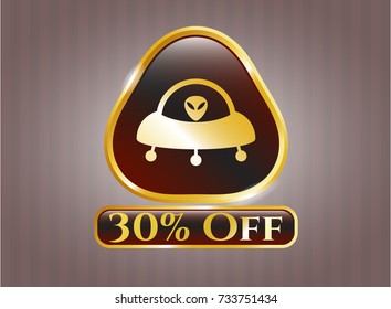  Shiny emblem with ufo with aline inside icon and 30 percent Off text inside