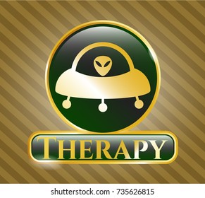  Shiny emblem with ufo with aline inside icon and Therapy text inside