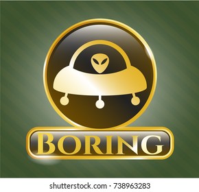  Shiny emblem with ufo with aline inside icon and Boring text inside