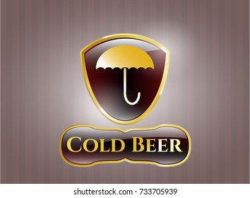  Shiny emblem with umbrella icon and Cold Beer text inside