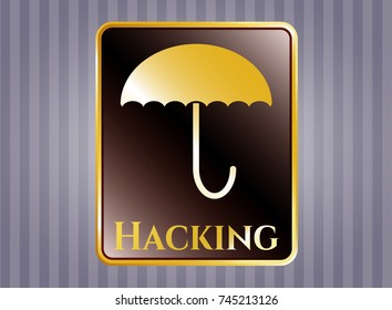  Shiny emblem with umbrella icon and Hacking text inside