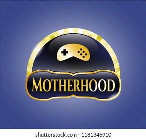  Shiny emblem with video game icon and Motherhood text inside