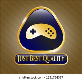  Shiny emblem with video game icon and Just Best Quality text inside
