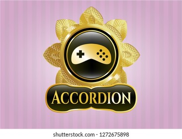  Shiny emblem with video game icon and Accordion text inside