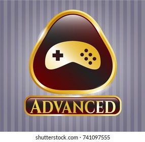  Shiny emblem with video game icon and Advanced text inside
