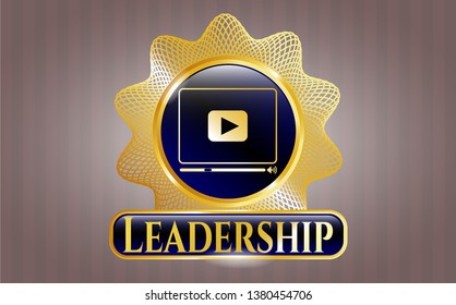  Shiny emblem with video player icon and Leadership text inside