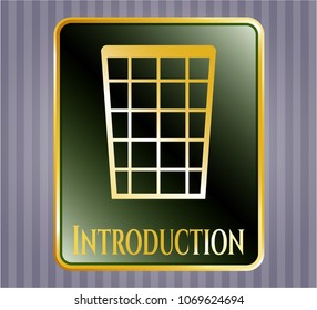   Shiny emblem with wastepaper basket icon and Introduction text inside