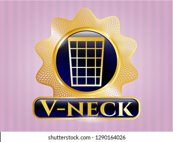  Shiny emblem with wastepaper basket icon and V-neck text inside