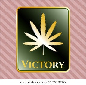  Shiny emblem with weed leaf icon and Victory text inside