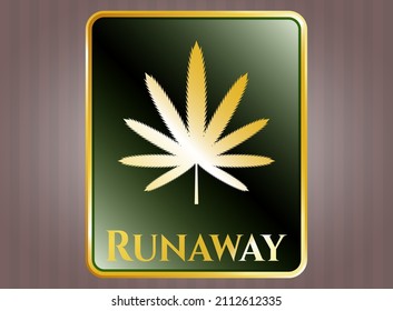 Shiny emblem with weed leaf icon and Runaway text inside