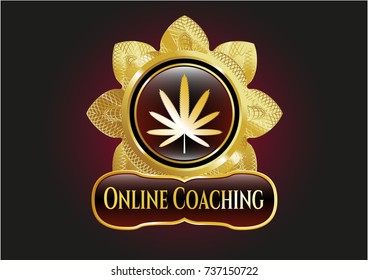  Shiny emblem with weed leaf icon and Online Coaching text inside