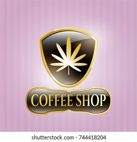  Shiny emblem with weed leaf icon and Coffee Shop text inside