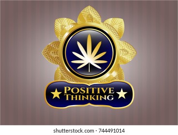  Shiny emblem with weed leaf icon and Positive Thinking text inside