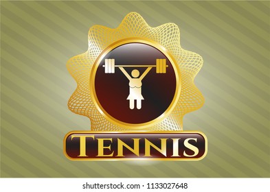  Shiny emblem with weightlifter girl icon and Tennis text inside