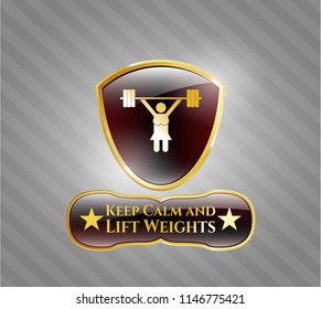  Shiny emblem with weightlifter girl icon and Keep Calm and Lift Weights text inside