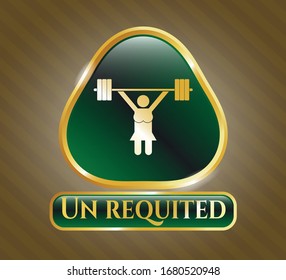  Shiny emblem with weightlifter girl icon and Un requited text inside