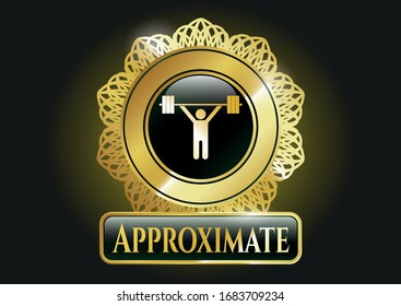  Shiny emblem with weightlifting icon and Approximate text inside