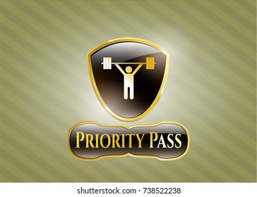  Shiny emblem with weightlifting icon and Priority Pass text inside
