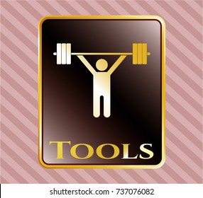  Shiny emblem with weightlifting icon and Tools text inside