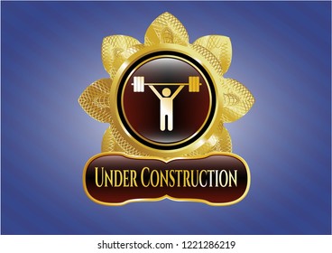  Shiny emblem with weightlifting icon and Under Construction text inside