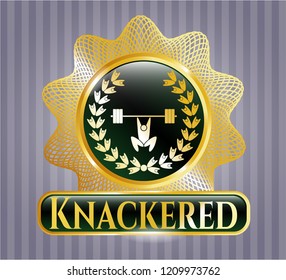  Shiny emblem with weightlifting inside of crown icon and Knackered text inside