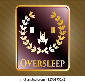  Shiny emblem with weightlifting inside of crown icon and Oversleep text inside