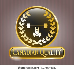  Shiny emblem with weightlifting inside of crown icon and Canadian Quality text inside