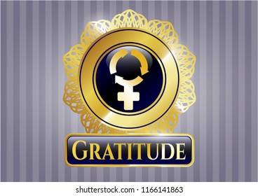  Shiny emblem with women cycle icon and Gratitude text inside
