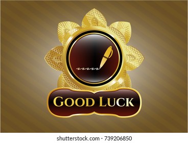  Shiny emblem with writer icon and Good Luck text inside