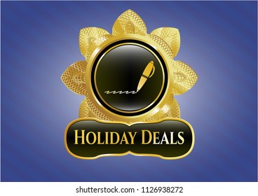  Shiny emblem with writer icon and Holiday Deals text inside