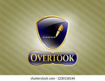  Shiny emblem with writer icon and Overtook text inside