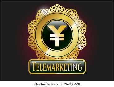 Shiny emblem with yuan icon and Telemarketing text inside Shiny emblem with yuan icon and Telemarketing text inside