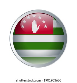 Shiny and emboss Button with flag of Abkhazia. High detailed circle flag. Vector illustration.