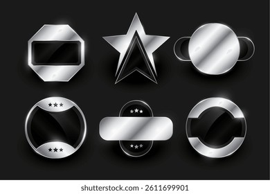 shiny and empty badge label symbol in set of six vector