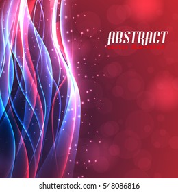 Shiny energy abstract background with curved illuminated lines light glowing blur effects vector illustration