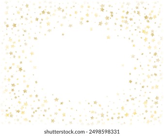 Shiny falling golden stars isolated on white background. Confetti or fireworks at party. Vector illustration.