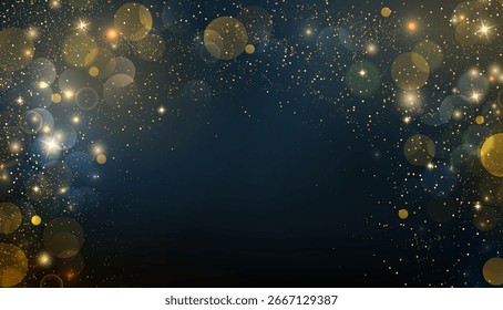 Fondo festivo brillante. Fondo Abstractas del brillo del oro. Elemento de diseño de bokeh y confeti para Navidades felices y feliz año Nuevo Anuncio, póster, Sitio web Felicitaciones. Festiva Party BG.