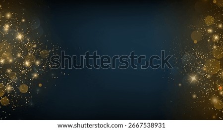 Shiny Festive Background. Abstract Gold Glitter Background. Bokeh and Confetti Design Element for Merry Christmas and Happy New Year Banner, Poster, Website Congratulations. Holiday Party BG.
