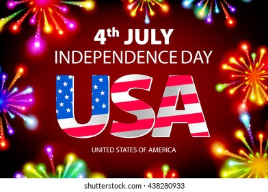 Shiny firecrackers on red and blue background for 4th of July, American Independence Day celebrations. vector art