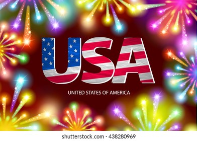 Shiny firecrackers on red and blue background for 4th of July, American Independence Day celebrations. vector art