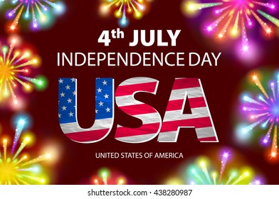 Shiny firecrackers on red and blue background for 4th of July, American Independence Day celebrations. vector art