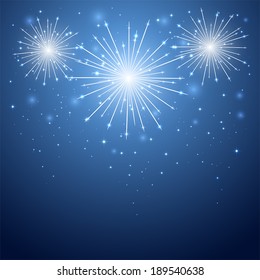Shiny firework in the blue sky, illustration.