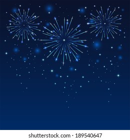 Shiny firework on the dark blue sky, illustration.