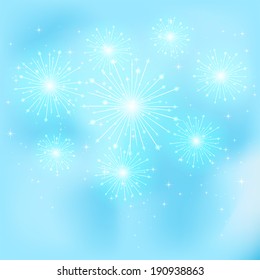 Shiny firework with stars on blue background, illustration.