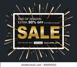Shiny fireworks decorated sale background in frame. Vector illustration