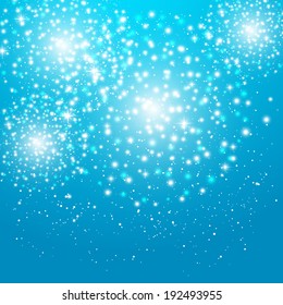 Shiny fireworks on blue background